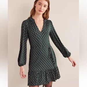 NWT Boden Notch Neck Jersey Dress French Green Sunflower Size 14 (w/ pockets!!)